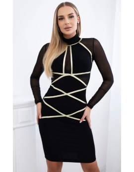 Pletena haljina sa zlatnim prugama u crnoj boji